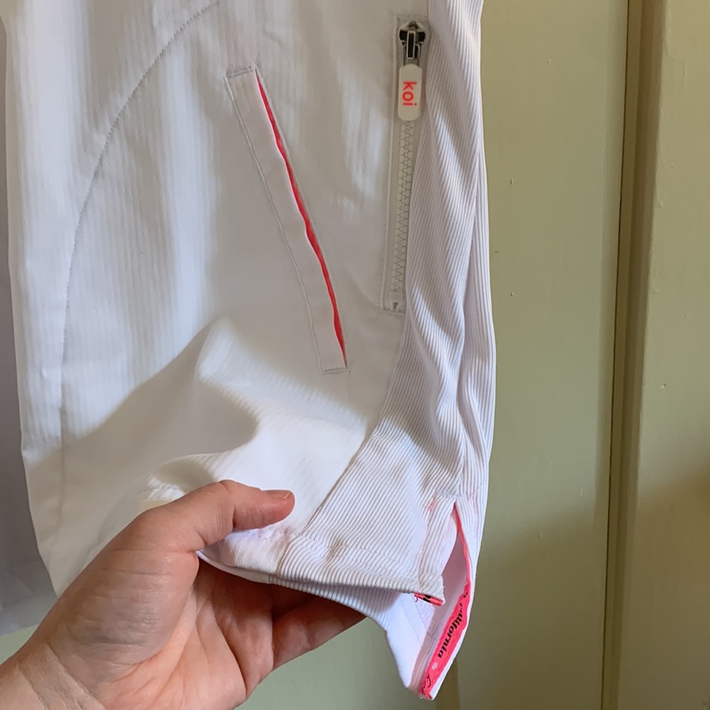 koi White V-Neck Scrub Tops with Pink Trim - Picture 3 of 5